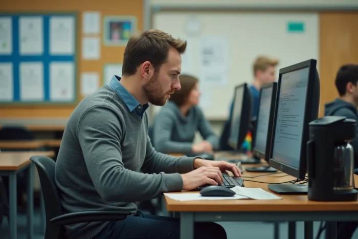 Enseignant se connectant à l'interface PIAL Nancy Metz depuis la salle des professeurs