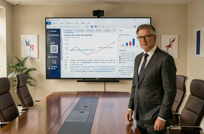 Expert en cybersécurité présentant des données sur les noms de domaine liés aux élections françaises face au RN en 2026