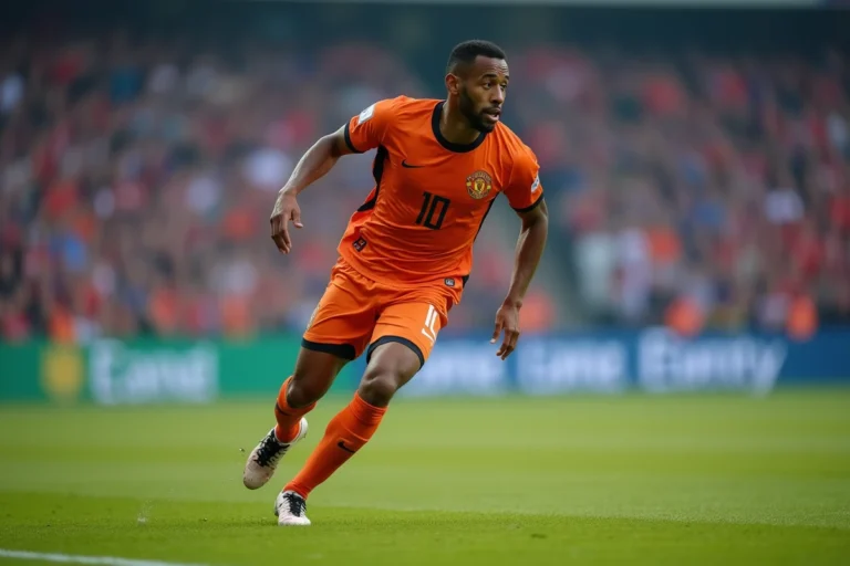Footballeur professionnel en pleine course sur un terrain de sport lors d'un match, illustrant l'actualité sportive